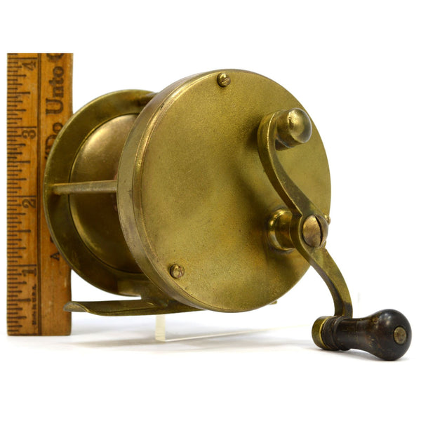 Antique ALL BRASS FISHING REEL Marked "250" Only UNKNOWN MAKER Curved "S" Handle