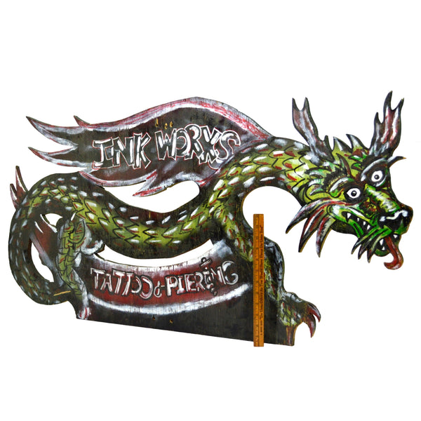 Homemade OOAK "INK WORKS TATTOO & PIERCING" SIGN Local Small Business 48" DRAGON