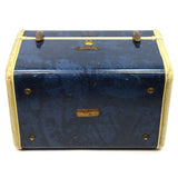 Vintage SAMSONITE #4712 LADIES TRAIN CASE 13"x8"x9" w/ TAG, TRAY & KEY Dark Blue