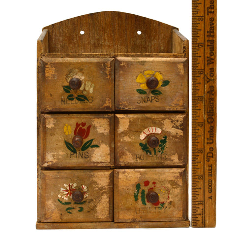 Vintage SMALL SEWING CABINET Wood APOTHECARY/SPICE RACK 6 Drawers MADE IN JAPAN