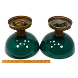 Antique Pair WILLIAMSON LIGHT FIXTURES w/ Emerald Green CASED-GLASS LAMP SHADES!