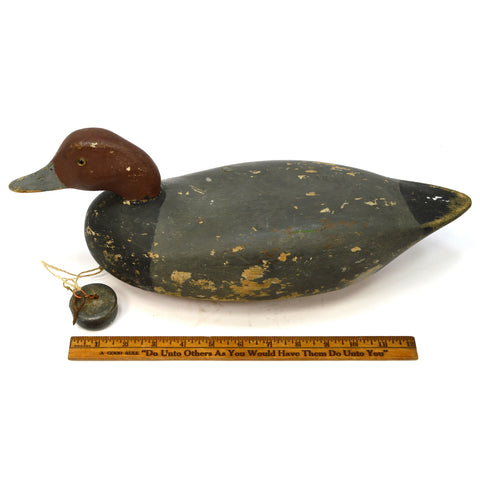 Vintage REDHEAD DRAKE DUCK DECOY Early WILDFOWLER Signed LDB Old Saybrook c.1940
