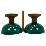 Antique Pair WILLIAMSON LIGHT FIXTURES w/ Emerald Green CASED-GLASS LAMP SHADES!