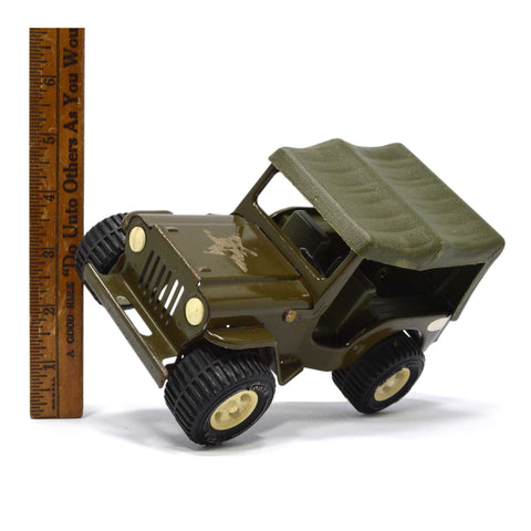 Vintage MINI TONKA TRUCK 'ARMY JEEP' w/ Original CANOPY c.1960 Old PRESSED STEEL