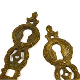 Antique BRASS/BRONZE ESCUTCHEON Lot of 2 Matching VERTICAL KEYHOLE COVERS French