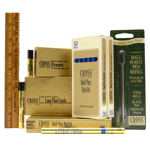Lot of CROSS BALL-POINT PEN, PENCIL LEADS & ERASER REFILLS 8512 Blue, 8513 Black