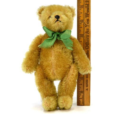 Vintage MOHAIR TEDDY BEAR 7" w/ Green Ribbon Bow NO ID'S 5-Way Jointed! STEIFF?