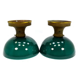 Antique Pair WILLIAMSON LIGHT FIXTURES w/ Emerald Green CASED-GLASS LAMP SHADES!