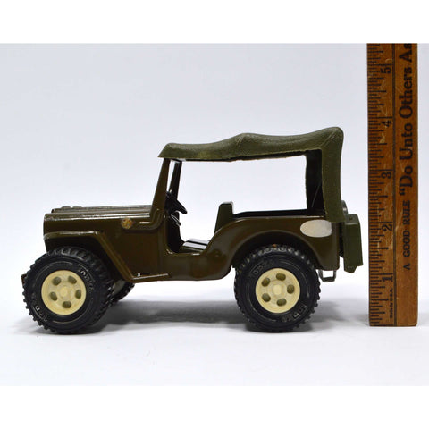 Vintage MINI TONKA TRUCK 'ARMY JEEP' w/ Original CANOPY c.1960 Old PRESSED STEEL