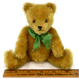 Vintage MOHAIR TEDDY BEAR 7" w/ Green Ribbon Bow NO ID'S 5-Way Jointed! STEIFF?