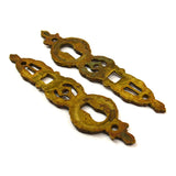 Antique BRASS/BRONZE ESCUTCHEON Lot of 2 Matching VERTICAL KEYHOLE COVERS French