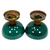Antique Pair WILLIAMSON LIGHT FIXTURES w/ Emerald Green CASED-GLASS LAMP SHADES!