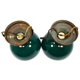Antique Pair WILLIAMSON LIGHT FIXTURES w/ Emerald Green CASED-GLASS LAMP SHADES!