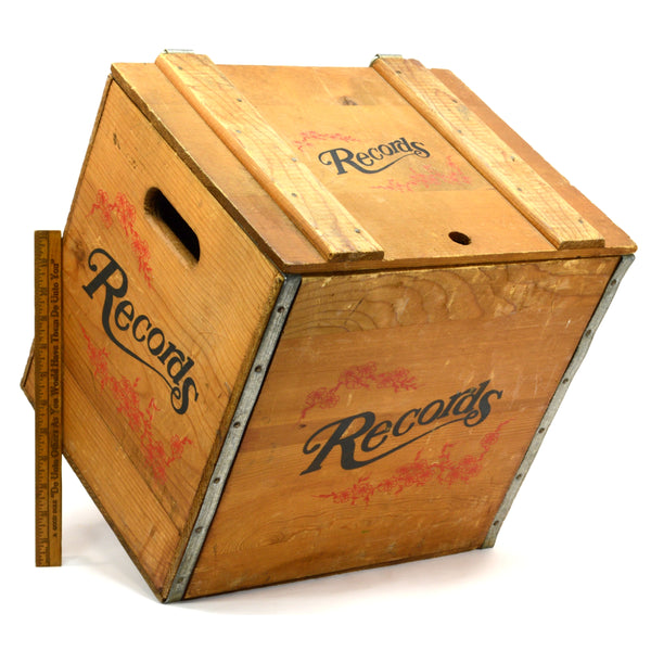 Vintage "RECORDS" WOODEN CRATE by GIDEON-ANDERSON Wood & Steel VINYL RECORD BOX