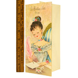 Vintage BIRTHDAY GREETING CARD Unused! CUTE VICTORIAN GIRL Inkwell & Feather Pen