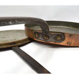 Antique 13.25" TINNED COPPER SKILLET Riveted Frying Pan w/ MISMATCHED LID Patina