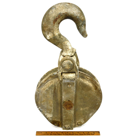 Vintage 10-TON SNATCH BLOCK Heavy Duty SINGLE SHEAVE 10x1" Wheel MILITARY? Huge!