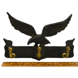 Vintage CAST IRON & BRASS COAT RACK Perched Eagle 3-HOOKS Wall-Mounted PATINA!!