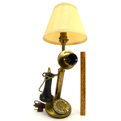 Antique KELLOGG BRASS CANDLESTICK ROTARY PHONE Folk Art Conversion to TABLE LAMP