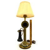 Antique KELLOGG BRASS CANDLESTICK ROTARY PHONE Folk Art Conversion to TABLE LAMP