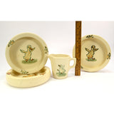 Antique WELLER POTTERY "ZONA" DUCK Lot of 4 BOWLS & CUP Child/Baby Dishes c.1920