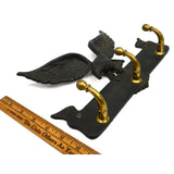 Vintage CAST IRON & BRASS COAT RACK Perched Eagle 3-HOOKS Wall-Mounted PATINA!!