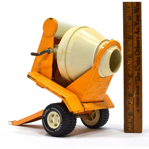 Vintage MINI TONKA TRUCK CEMENT MIXER TRAILER Orange-Yellow c.1970 PRESSED STEEL