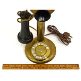 Antique KELLOGG BRASS CANDLESTICK ROTARY PHONE Folk Art Conversion to TABLE LAMP
