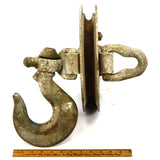 Vintage 10-TON SNATCH BLOCK Heavy Duty SINGLE SHEAVE 10x1" Wheel MILITARY? Huge!