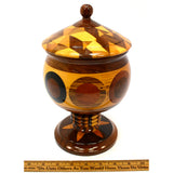 Gorgeous! TURNED WOOD PEASEWARE JAR Covered Urn PEDESTAL TREEN Acorn-like Shape
