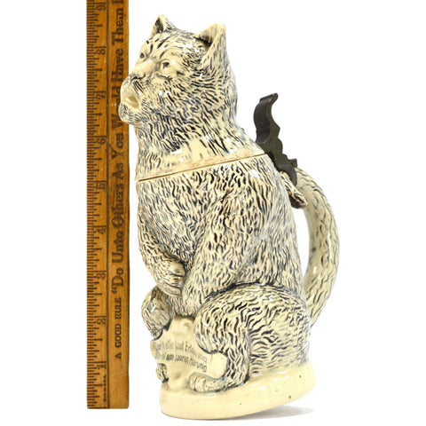 Antique GERMAN CHARACTER BEER STEIN Drunk HUNGOVER CAT #1000 Steinzeugwerke 19th