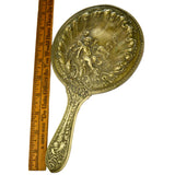 Antique GERMAN SILVER HAND MIRROR Dresser/Vanity VICTORIAN CHERUB Art Nouveau