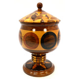 Gorgeous! TURNED WOOD PEASEWARE JAR Covered Urn PEDESTAL TREEN Acorn-like Shape