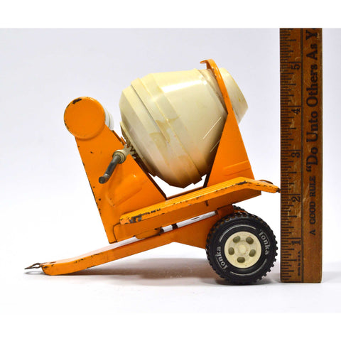 Vintage MINI TONKA TRUCK CEMENT MIXER TRAILER Orange-Yellow c.1970 PRESSED STEEL