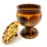 Gorgeous! TURNED WOOD PEASEWARE JAR Covered Urn PEDESTAL TREEN Acorn-like Shape