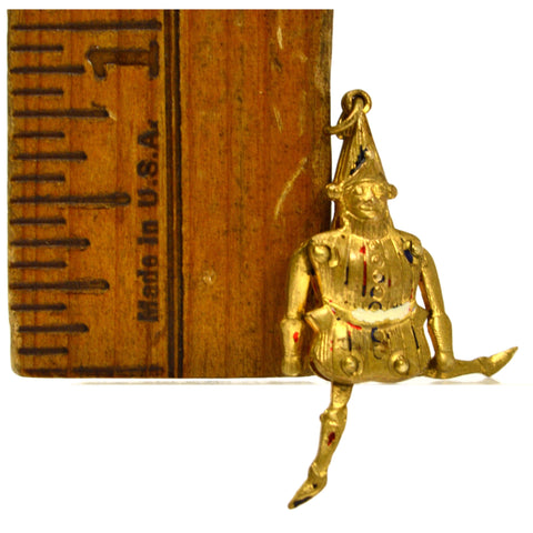 Antique FAIRYTALE 'COURT JESTER / FOOL' CHARM for Bracelet ARTICULATED Gold-Gilt