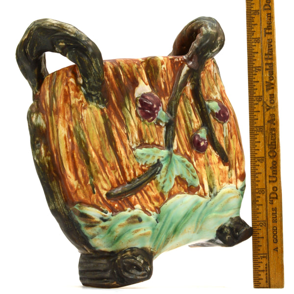 Vintage WELLER POTTERY "WARWICK" PATTERN PILLOW VASE 7.5" Footed & Handled c1920