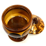 Gorgeous! TURNED WOOD PEASEWARE JAR Covered Urn PEDESTAL TREEN Acorn-like Shape