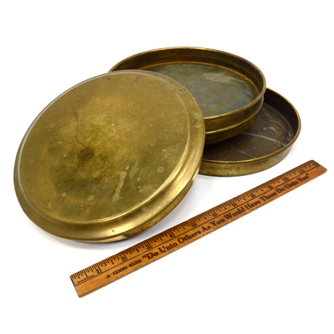 VTG/Antique 8" ROUND BRASS CONTAINER 2-Tiered/Nesting w/ Lid! NAUTICAL/MILITARY?