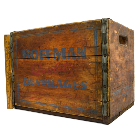 Vintage HOFFMAN BEVERAGE CO. BEER CRATE Wood Box "QUALITY BEVERAGES" Newark, NJ