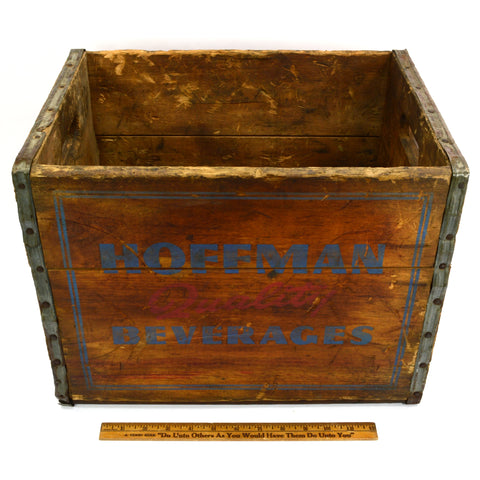 Vintage HOFFMAN BEVERAGE CO. BEER CRATE Wood Box "QUALITY BEVERAGES" Newark, NJ