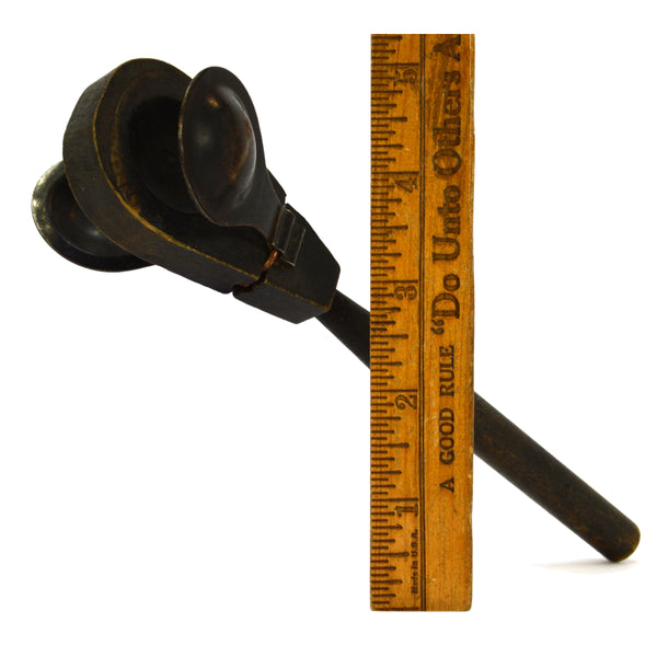 Antique PRIMITIVE NOISEMAKER Rattle WOOD, STEEL & COPPER CLACKER Homemade/AAFA?