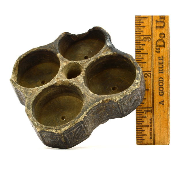 Ancient BACTRIAN STONE VESSEL Steatite/Chlorite? 4-CHAMBER BOWL Incised Designs