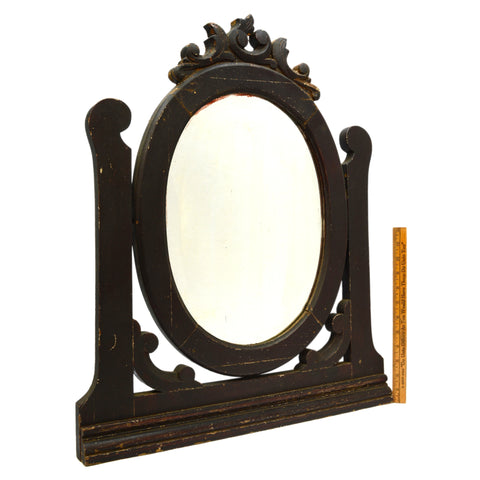 Antique HARDWOOD DRESSER/VANITY MIRROR 11"x15" Beveled Oval SALVAGED c.19th/20th