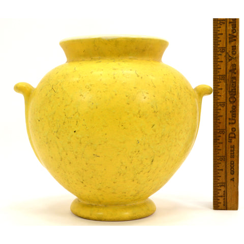 Antique WELLER POTTERY BALL VASE/URN 6.25" Nub Handles YELLOW MOTTLED GLAZE Rare