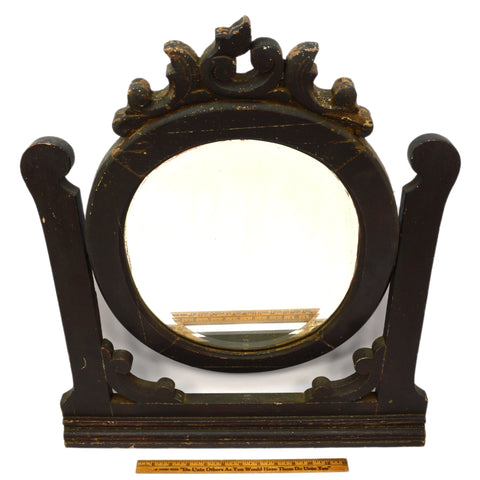Antique HARDWOOD DRESSER/VANITY MIRROR 11"x15" Beveled Oval SALVAGED c.19th/20th