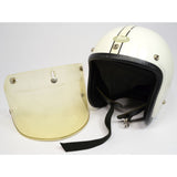 Vintage BUCO MOTORCYCLE HELMET White & Black Pinstripes OPEN FACE w/ FACE SHIELD