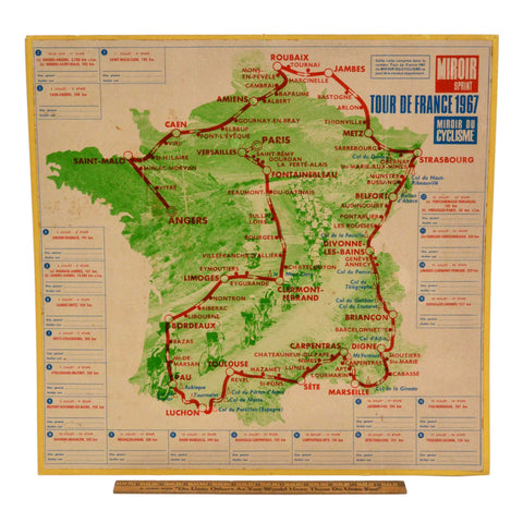 Vintage TOUR DE FRANCE 1967 "MIROIR SPRINT" MAP 18" Cycling Poster EPHEMERA Rare