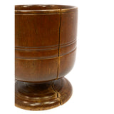 Vintage HUGE WOODEN MORTAR Large, 8" Solid Turned Wood PEDESTAL BOWL **Damaged**