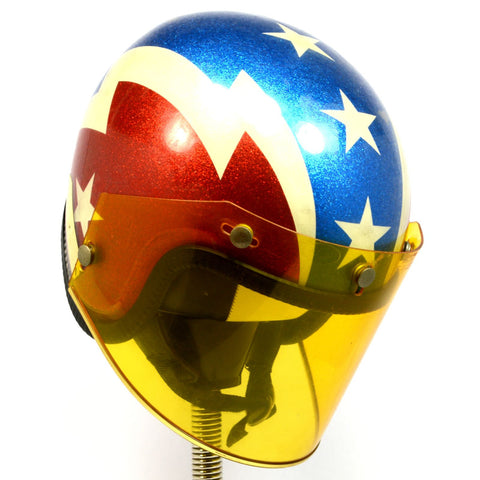 Vintage BUCO MOTORCYCLE HELMET Lighting Bolts RED-WHITE-BLUE Open Face + Shield